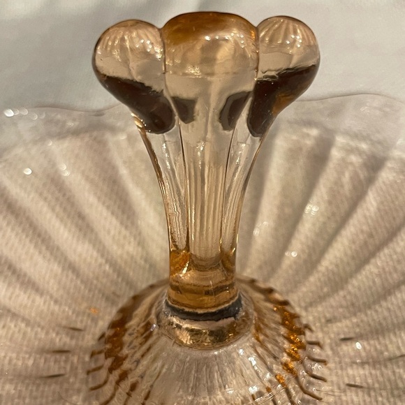 Jeannette Pink Iris & Herringbone Depression Glass Handled Tray 7.5” Vintage - Picture 3 of 8